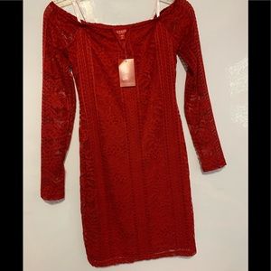 Guess lace off the shoulder red dress with  tag